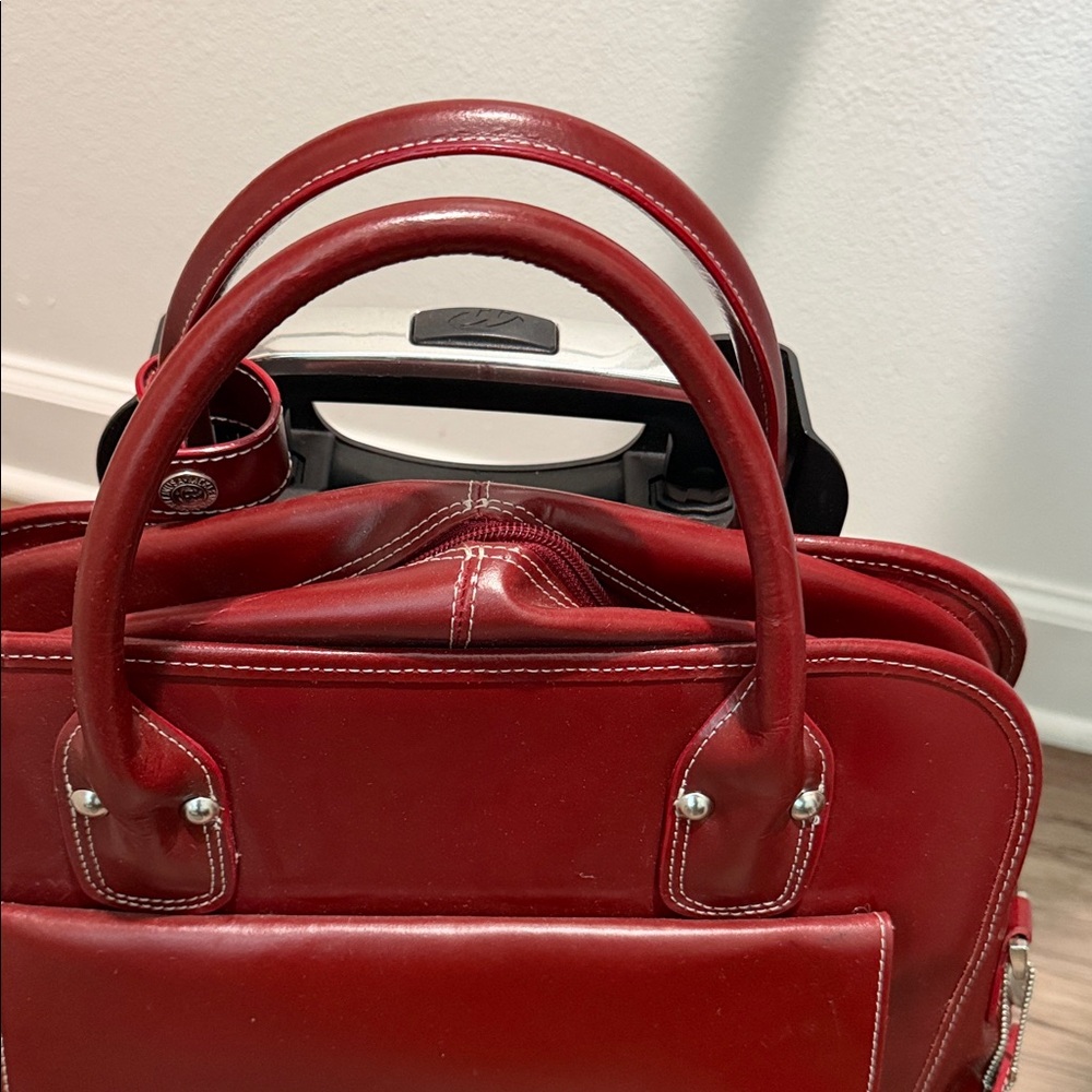 Red Leather Rolling Laptop Briefcase - Picture 4 of 6
